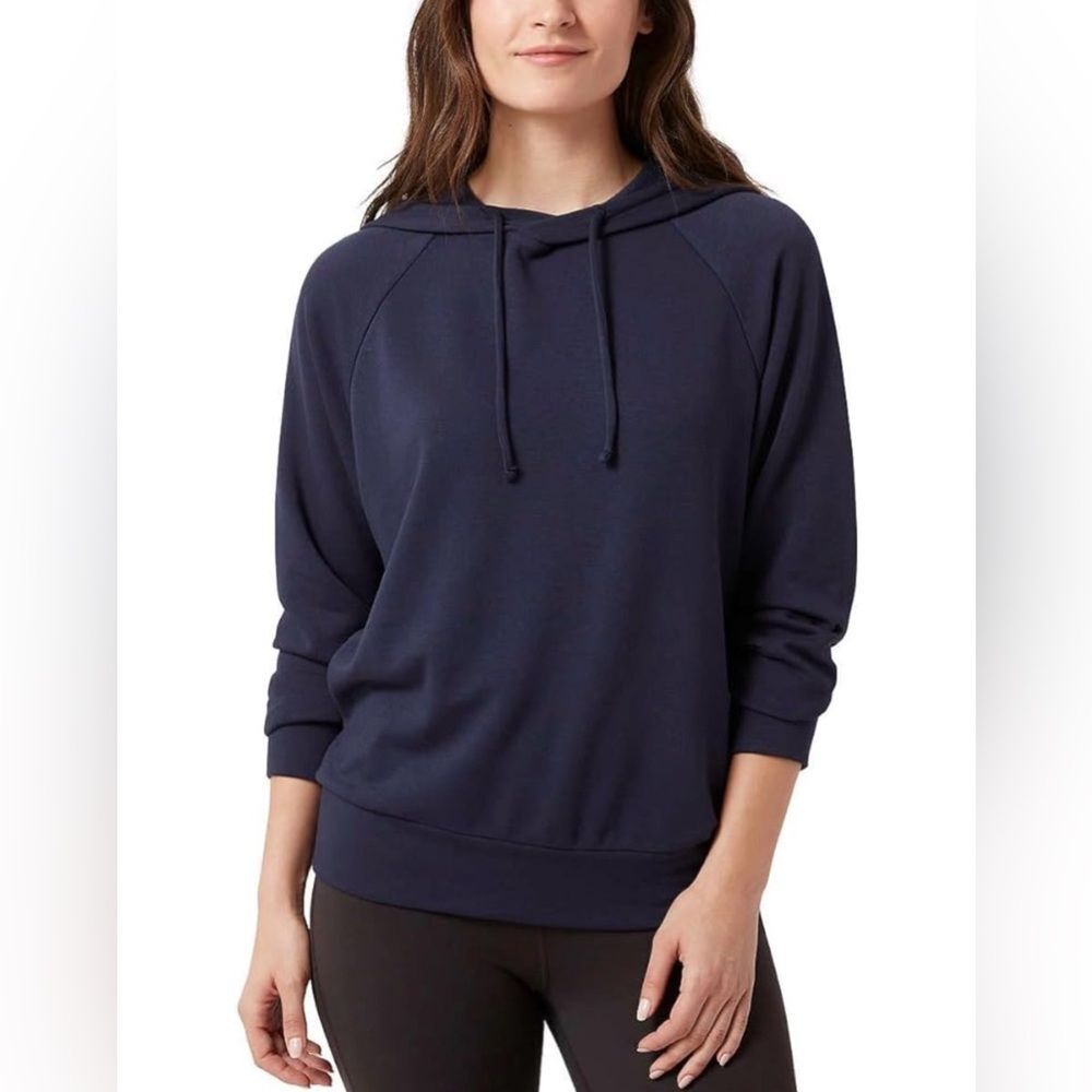 Eddie Bauer Navy Blue Women Hoodie Drawstring Soft Fabric Relaxed Fit Medium